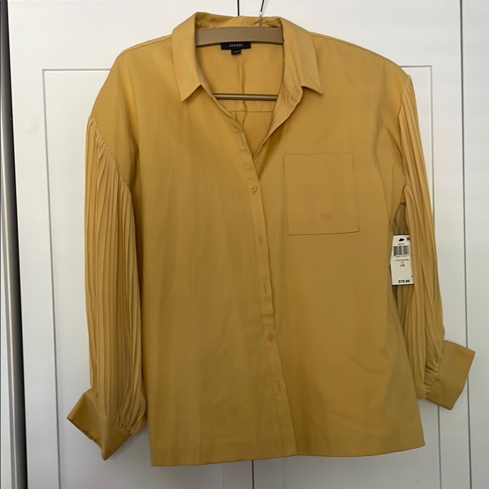 Alfani Mustard Yellow Pleated Sleeve Blouse
